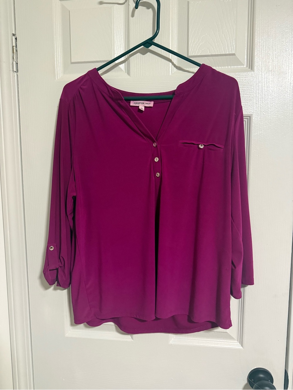 PerSeption Concept Magenta Henley Blouse with Pocket